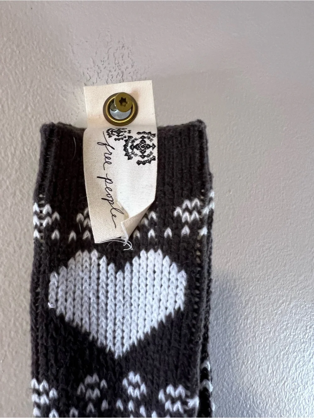 Free People Brown & White Heart Pattern Crew Socks